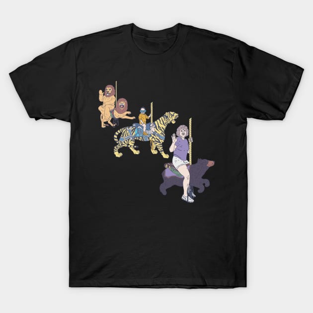 Lions Tigers and Bears - Oh My - Fantasy Merry Go Round T-Shirt by DeWinnes